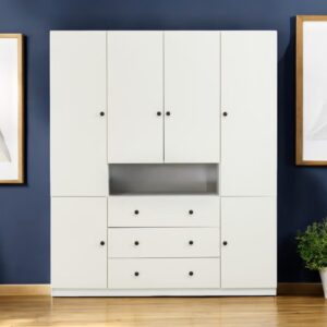 74" White Wood Six Door Three Drawer Combo Dresser