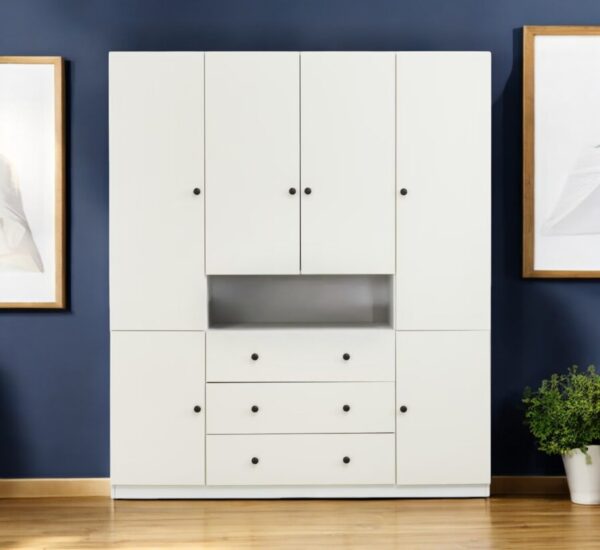 74" White Wood Six Door Three Drawer Combo Dresser