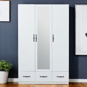74" White Mirrored Three Door Three Drawer Combo Dresser