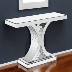 39" Silver Mirrored Glass Pedestal Console Table