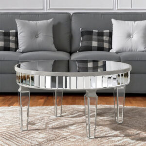 32" Silver Mirrored Glass Round Coffee Table