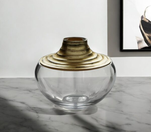 10" Clear And Gold Lead Free Crystal Table Vase