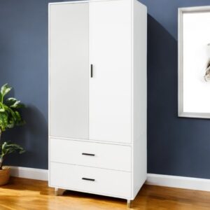 71" White Mirrored Two Door Two Drawer Combo Dresser