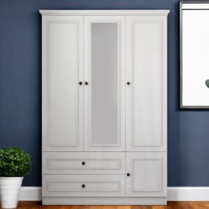 71" White Mirrored Four Door Two Drawer Combo Dresser