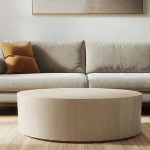 48" Natural Solid Wood Round Distressed Coffee Table