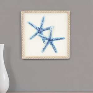 Blue and White Distressed Metal Starfish Framed Wall Art