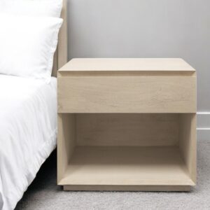 24" Natural Solid Wood Ribbed Texture One Drawer Nightstand