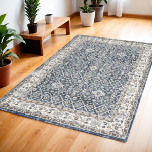 4' X 6' Blue Floral Power Loom Area Rug