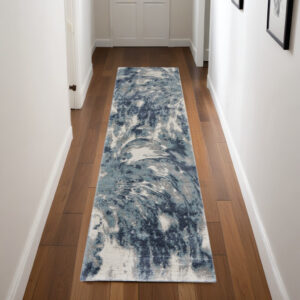 8' Blue Abstract Power Loom Runner Rug