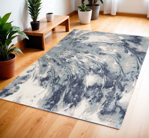 4' X 6' Blue Abstract Power Loom Area Rug