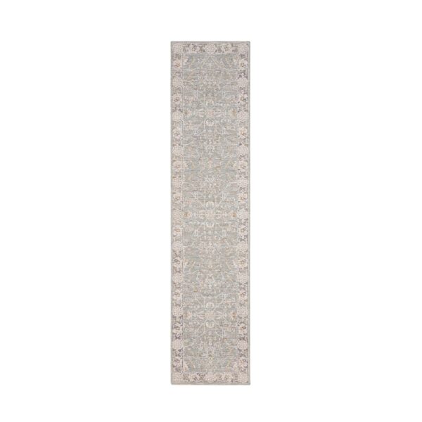 10' Blue Floral Power Loom Distressed Runner Rug