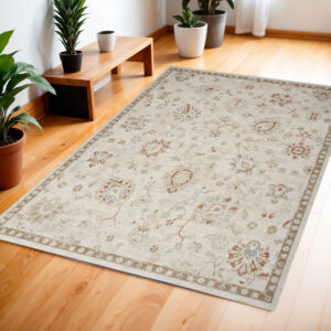 4' X 6' Ivory Floral Power Loom Distressed Area Rug