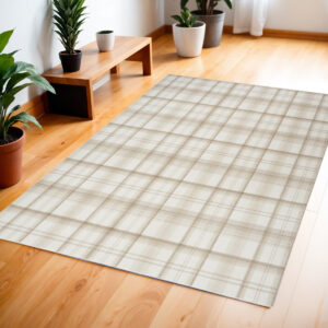 4' X 6' Ivory Plaid Power Loom Area Rug