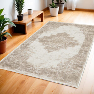4' X 6' Ivory Floral Power Loom Area Rug