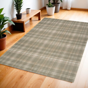 4' X 6' Olive Green and Ivory Plaid Area Rug