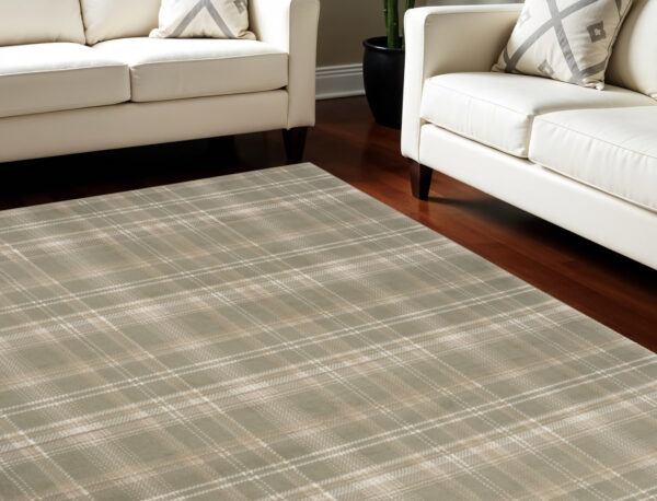 6' X 9' Olive Green and Ivory Plaid Area Rug