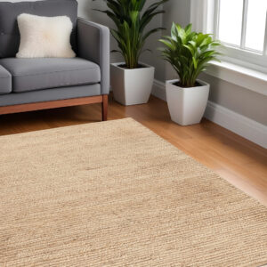 5' Beige Jute Hand Woven Square Rug