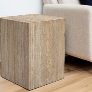 20" Beige Marble Square Block End Table