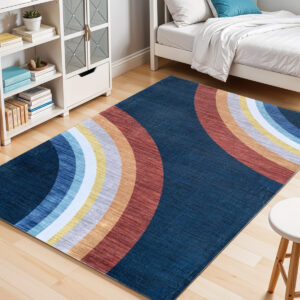 7' X 10' Navy Red and Orange Juvenile Rainbows Youthful Area Rug