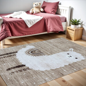 4' X 6' Brown and Beige Juvenile Animals Youthful Area Rug