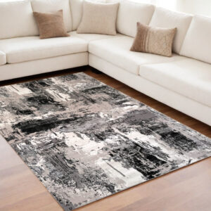5' X 8' Black Gray and Beige Abstract Area Rug