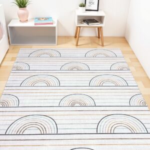 8' X 11' Ivory Blue and Yellow Juvenile Rainbows Youthful Area Rug