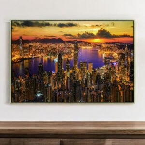 Victoria Harbor At Sunset Black Framed Wall Art
