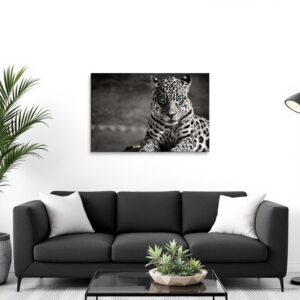 Black And White Blue Eyed Spotted Leopard Unframed Wall Art