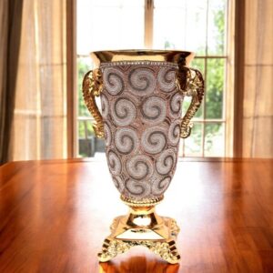 15" Gold Geometric Amphora Ceramic Table Vase With Faux Crystal Embellishments