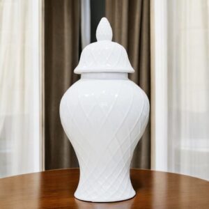 21" White Geometric Urn Ceramic Ginger Jar