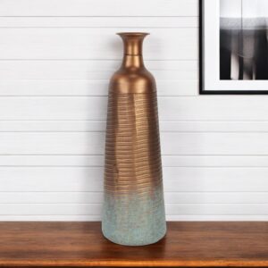 24" Copper And Teal Abstract Tapered Metal Table Vase