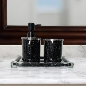 Three Piece Black Silver and Clear Glass Bling Bathroom Accessory Set