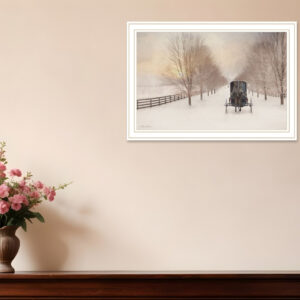 Snowy Amish Lane White Framed Wall Art