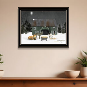 Remembering the Night Christmas Manger Black Framed Wall Art