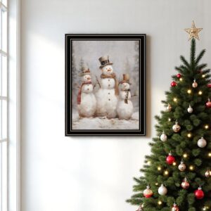 Snowman Trio Black Framed Wall Art