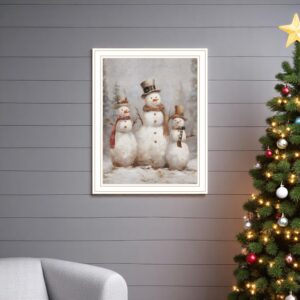 Snowman Trio White Framed Wall Art