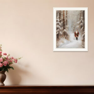 Santa's Winter Stroll White Framed Wall Art