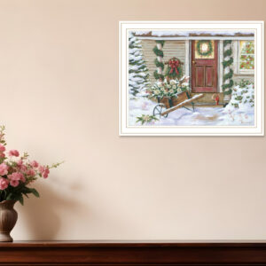 Decorated Holiday Porch White Framed Wall Art