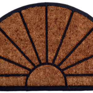 18" X 30" Beige and Black Rubber and Coir Outdoor Semi Circle Door Mat