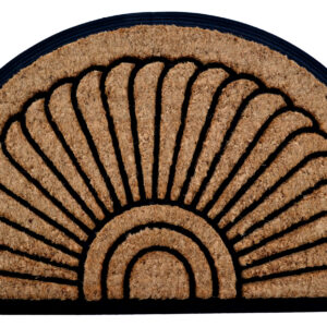 18" X 30" Beige and Black Rubber and Coir Outdoor Semi Circle Door Mat