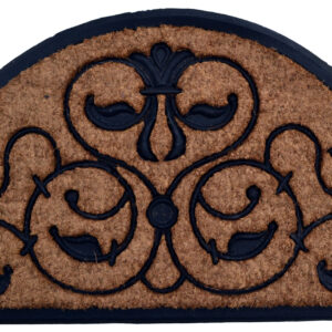 18" X 30" Beige and Black Rubber and Coir Outdoor Semi Circle Door Mat