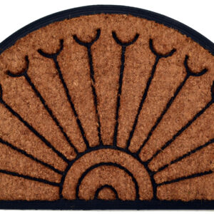 18" X 30" Beige and Black Rubber and Coir Outdoor Semi Circle Door Mat