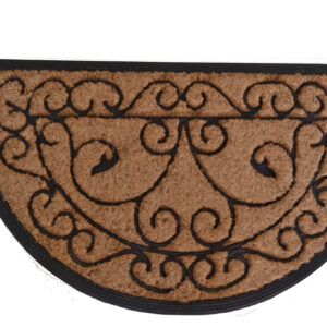 18" X 30" Beige and Black Rubber and Coir Outdoor Semi Circle Door Mat