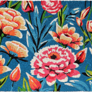 18" X 30" Blue and Pink Coir Floral Outdoor Door Mat