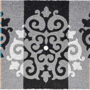 18" X 30" Beige and White Coir Damask Outdoor Door Mat