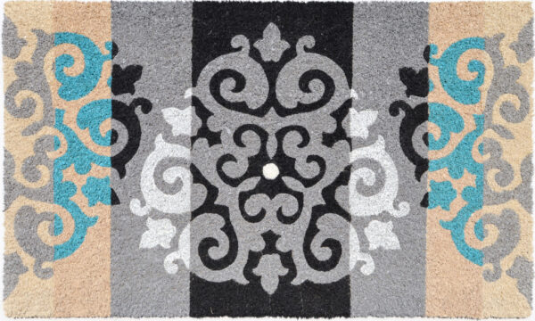 18" X 30" Beige and White Coir Damask Outdoor Door Mat
