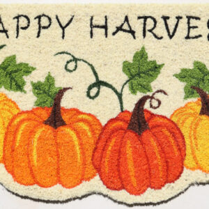 18" X 30" Beige and Orange Coir Pumpkins and Leaves Outdoor Thanksgiving Door Mat