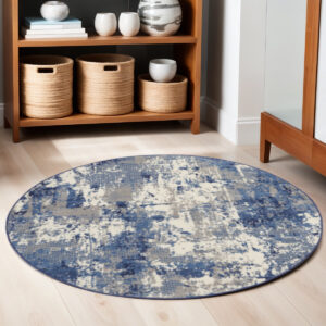 4' Blue Abstract Power Loom Round Rug