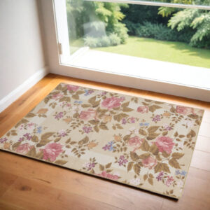 2' X 3' Beige Tan And Red Floral Non Skid Area Rug