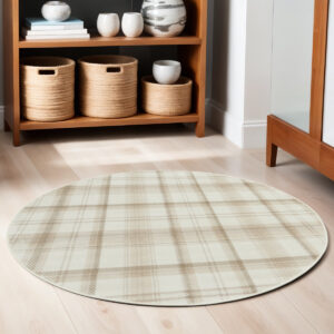 5' Ivory Plaid Power Loom Round Rug